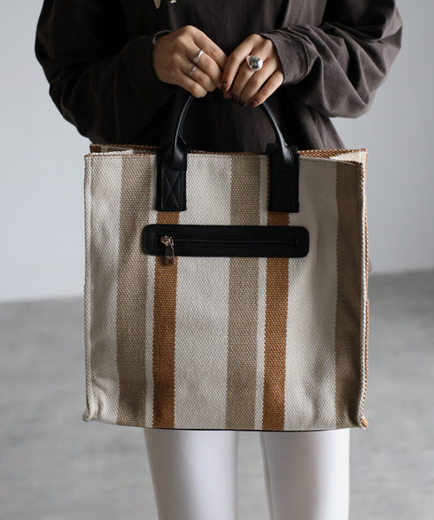 A4ダブルハンドルストライプトートバッグ 12-1074